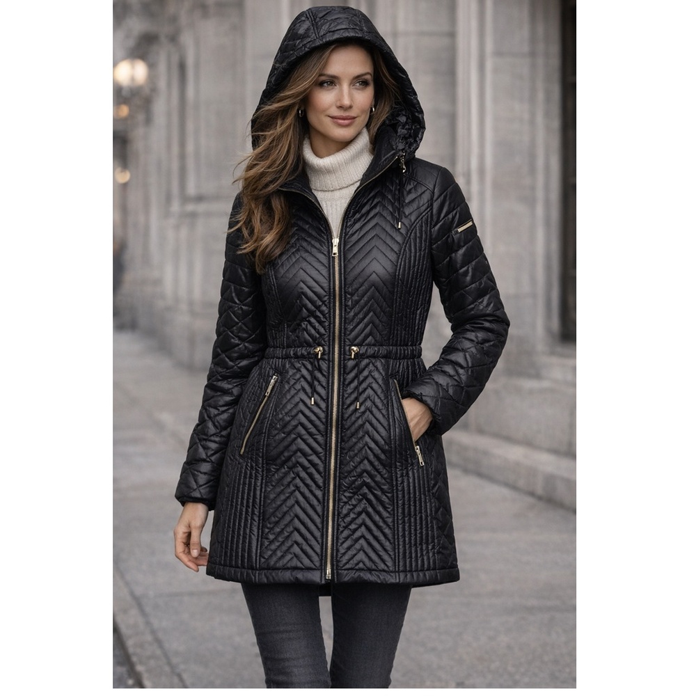 Karl Lagerfeld Paris Women's Black Chevron Puffer Parka